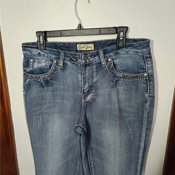 Y2K Style Crop Cuffed Blue Denim Capri Shorts Women’s Rhinestone Pockets Sz 10 - Picture 3 of 6